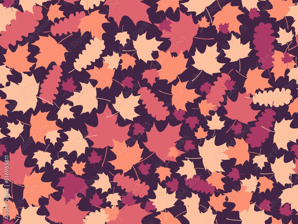 Colorful leaves seamless pattern. Autumn falling leaves, leaf fall. Oak and maple. Design for wrapping paper, print, fabric and printing. Vector illustration Colorful leaves seamless pattern. Autumn falling leaves, leaf fall. Oak and maple. Design for wrapping paper, print, fabric and printing. Vector illustration