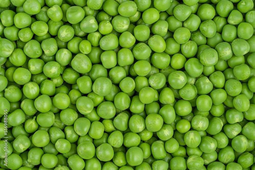 Green peas pattern, top view. Healthy vegetarian food