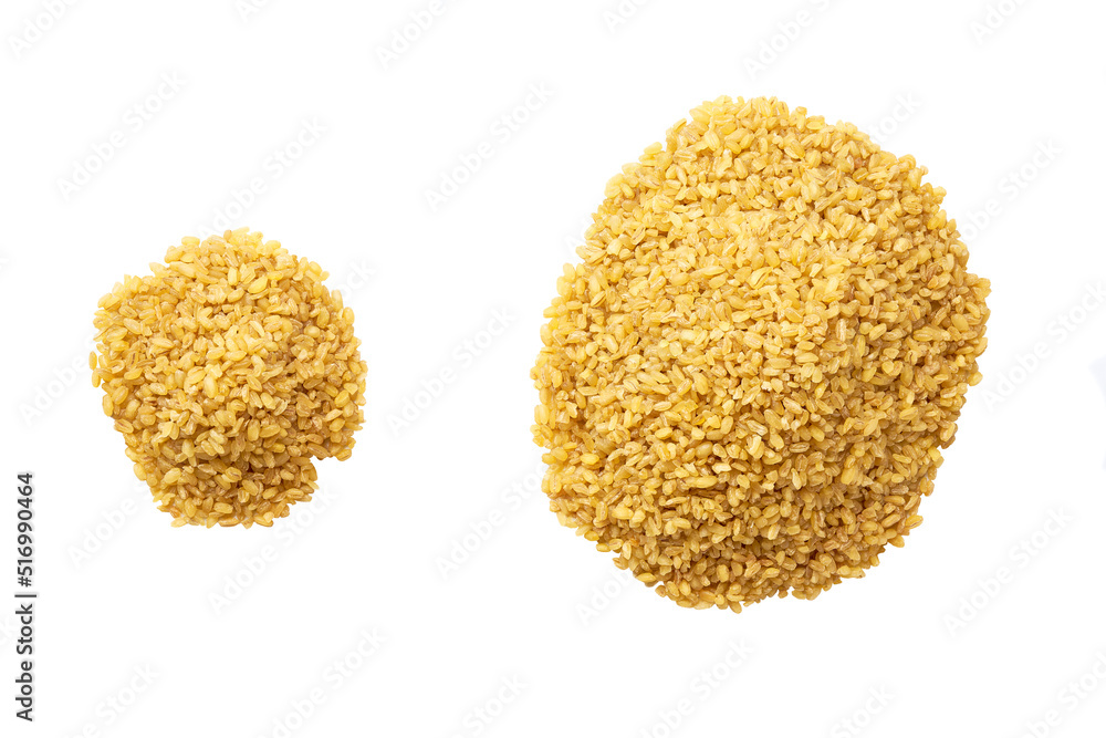 raw bulgur isolated on white background top view. Pile dry bulgur isolated on white background top view. raw bulgur isolated on white background top view. Pile dry bulgur isolated on white background top view.