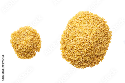 raw bulgur isolated on white background top view. Pile dry bulgur isolated on white background top view.