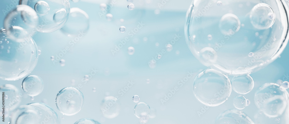 bubble oil or serum isolated on blue background. concept skin care cosmetics solution. 3d rendering. bubble oil or serum isolated on blue background. concept skin care cosmetics solution. 3d rendering.
