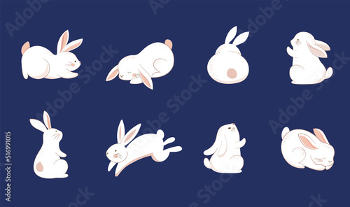 Collection of cute bunnies, rabbits for Mid Autumn Festival, Easter, Chinese New Year and nursery decor