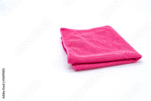 pink kitchen rag on white background