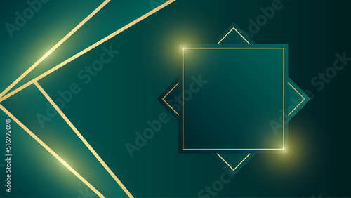 Abstract green and gold background poster. Vector illustration.