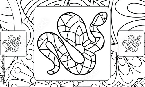 Zentangle snake. Hand drawn decorative vector illustration for coloring
