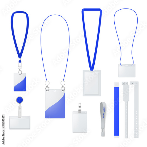 Id cards and bracelets access controls equipment design set realistic vector identification badges