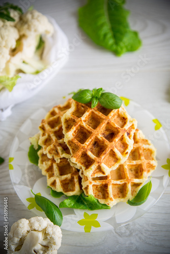 vegetable waffles cooked with cauliflower in a plate