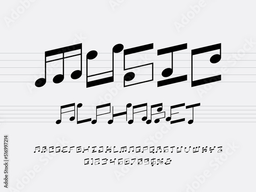 vector of music note font and alphabet design with uppercase, numbers and symbols
