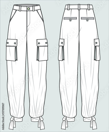 WOVEN JOGGERS WITH BELLOW POCKET AND HEM TIE UP FOE WOMEN AND TEEN GIRLS IN EDITABLE VECTOR FILE