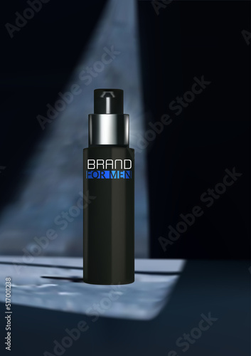 Black cosmetic product display with abstract background . Mockup illustration . Realistic vector illustration