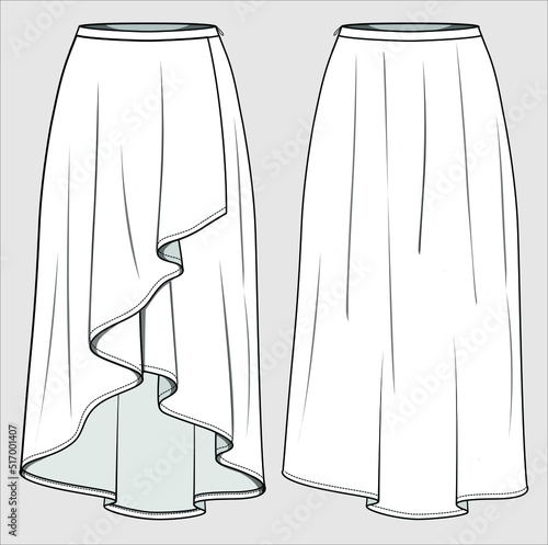 HIGH LOW HEM WRAP SKIRT FOE WOMEN IN EDITABLE VECTOR FILE