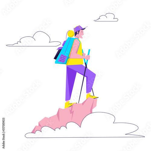 man tourist climbed to the top of the mountain