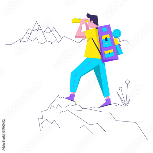 tourist stands on top of a mountain
