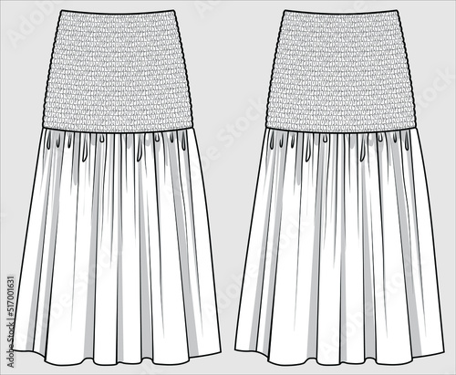 SKIRT WITH SMOCKING AT WAIST FOR WOMEN IN EDITORIAL VECTOR