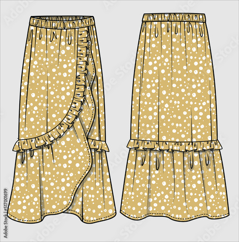 WRAP AROUND DETAIL LONG SKIRT WITH FRILLS FOR WOMEN AND GIRLS IN VECTOR