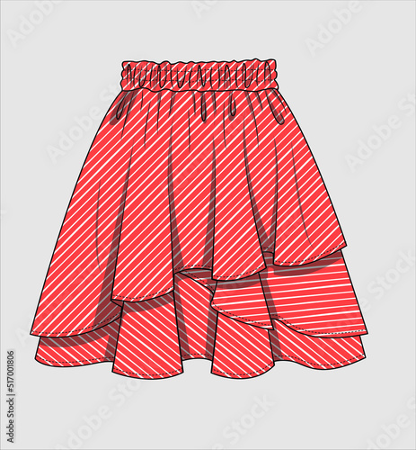 SHORT ASYMMETRIC LAYERED SKIRT IN RED STRIPE 