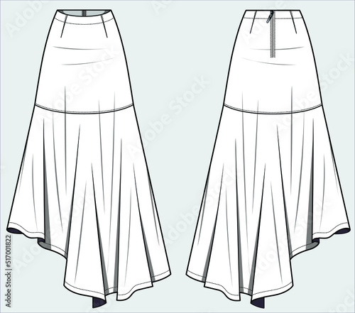 ASYMMETRIC HIGH LOW SKIRT FOR WOMEN IN EDITORIAL VECTOR FILE