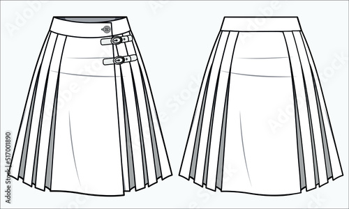 PLEATED SKIRT FOR WOMEN IN EDITABLE VECTOR FILE