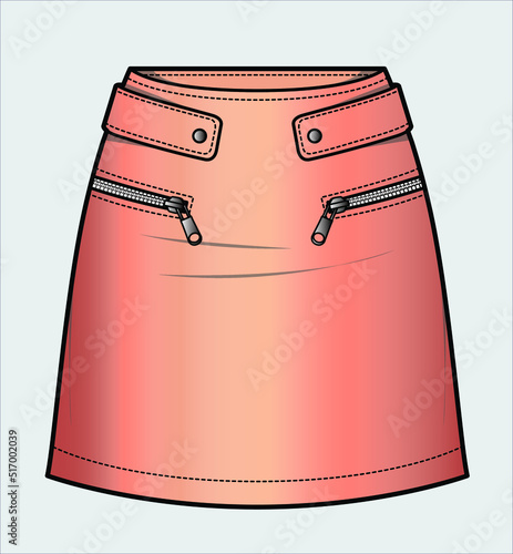 PINK LEATHER SKIRT WITH ZIPPER FOR WOMEN AND TEEN GIRLS IN VECTOR FILE