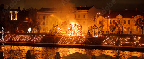 Autumn Equinox, marking the beginning of the astronomical autumn is celebrated in Vilnius by burning wooden sculptures on the Neris embankment near the King Mindaugas Bridge.