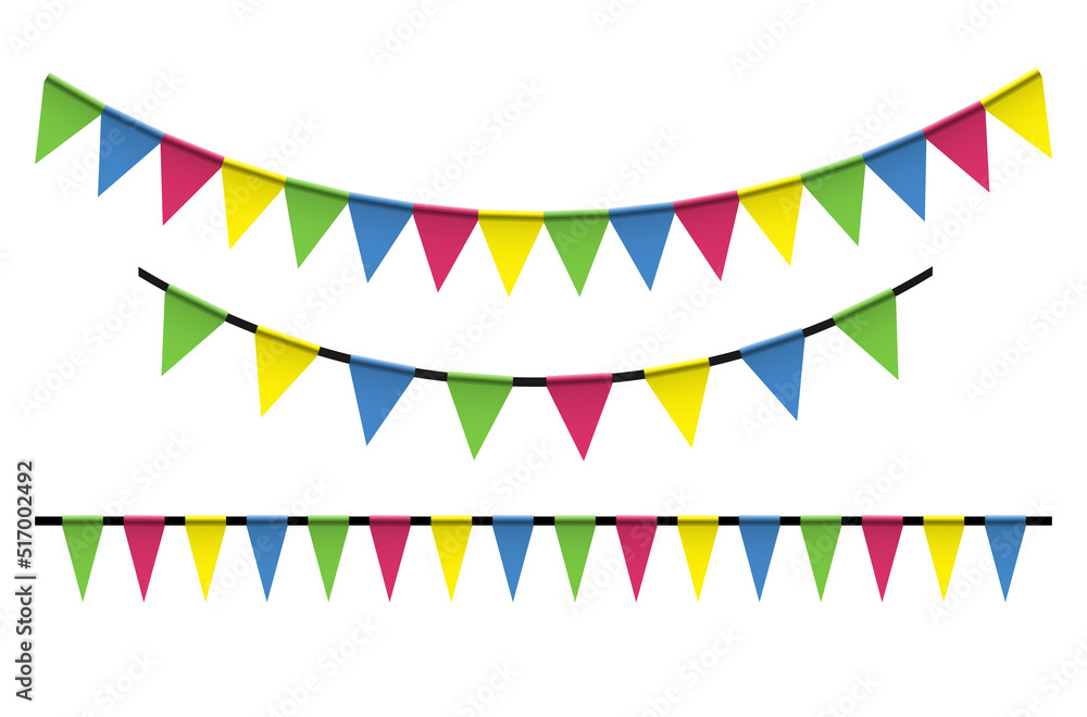Fototapeta premium colorful bunting garlands isolated on white background, vector illustration