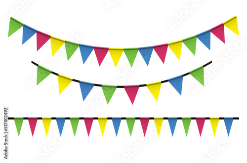 colorful bunting garlands isolated on white background, vector illustration