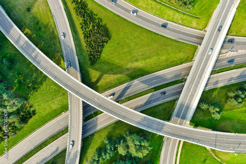 Aerial view of a road intersection in the city of Vilnius, Lithuania