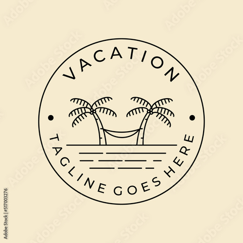 vacation beach hammock line art badge logo vector minimalist design