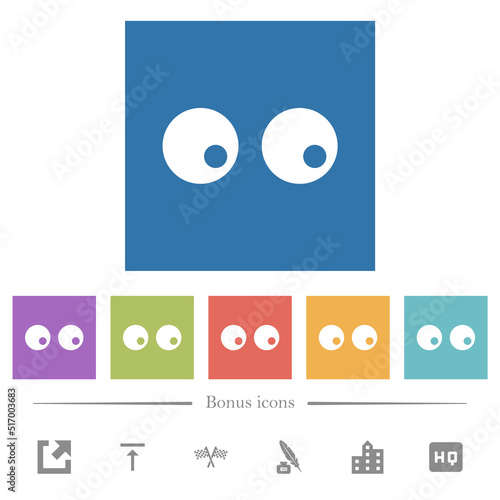 Watching eyes solid flat white icons in square backgrounds