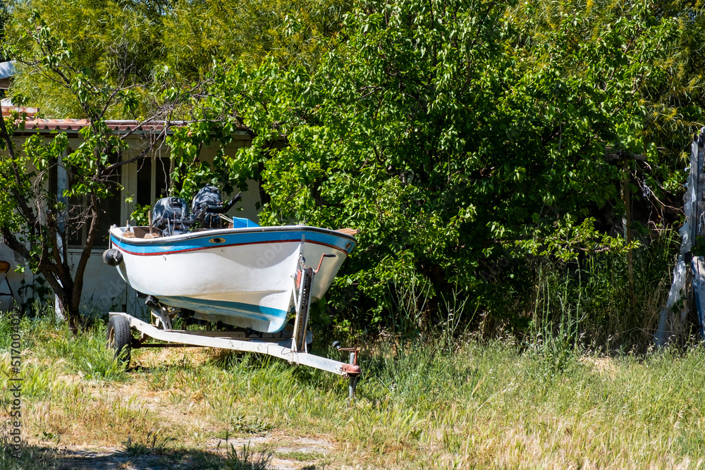A boat photographed in a garden on the Greek island of Rhodes. A boat photographed in a garden on the Greek island of Rhodes.