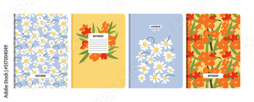Vector illustartion templates cover pages for notebooks, planners, brochures, books, catalogs. Flowers wallpapers with with chamomile and oleander.