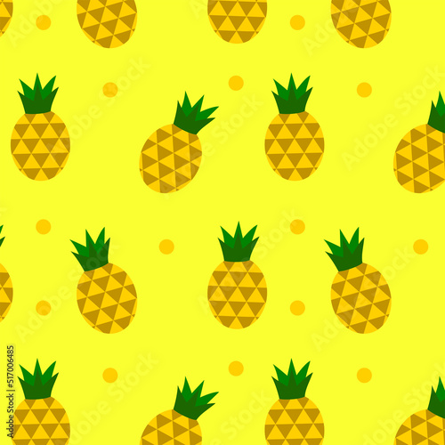 Fototapeta Naklejka Na Ścianę i Meble -  Cute summer flat pattern with fruits. Pineapple. Great food background for your design. Vegan, vegetarian, healthy food, diet concept.