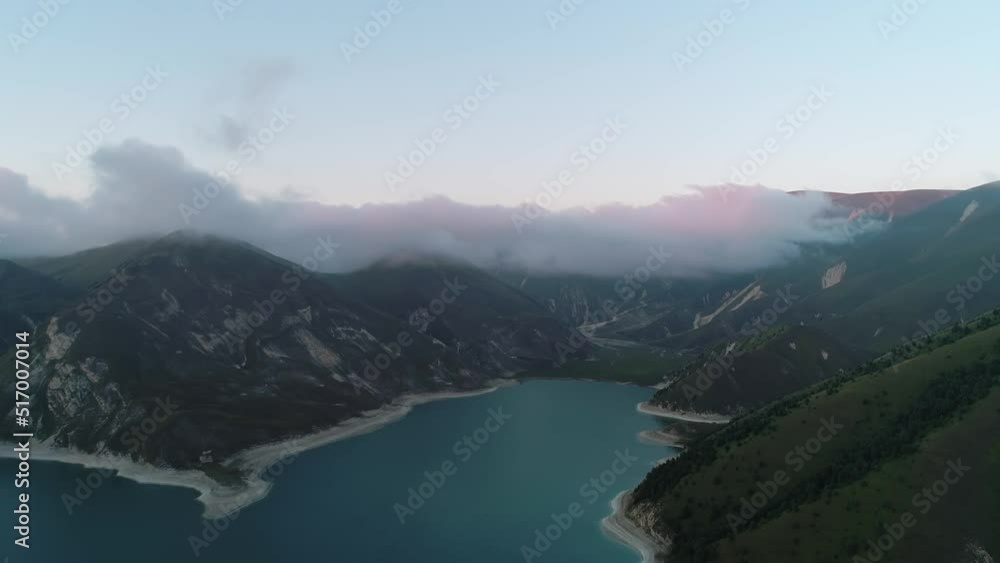 Aerial view of Lake Kazenoy Am in Chechen Republic of Russia. Amazing turquoise water of high mountain lake. Epic landscape. Aerial view of Lake Kazenoy Am in Chechen Republic of Russia. Amazing turquoise water of high mountain lake. Epic landscape.