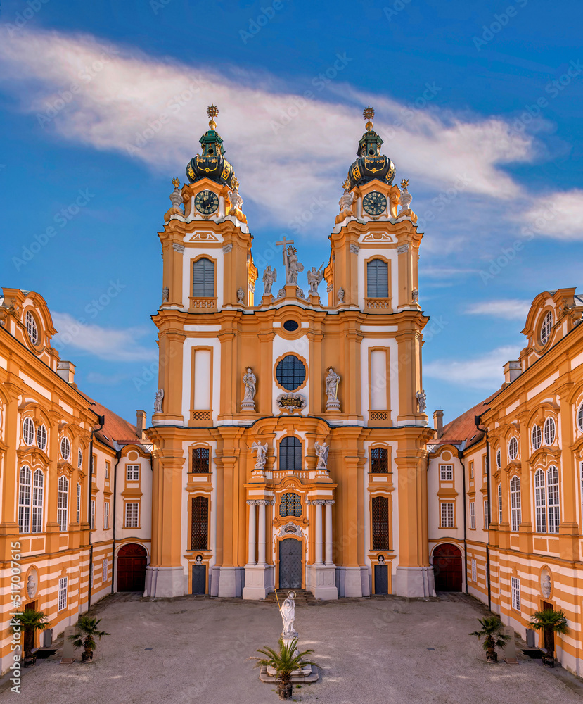 Front view of the cathedral of Melk Abbey, Austria