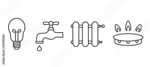 set of domestic utilities icons: electricity, water, heating and gas - vector illustration