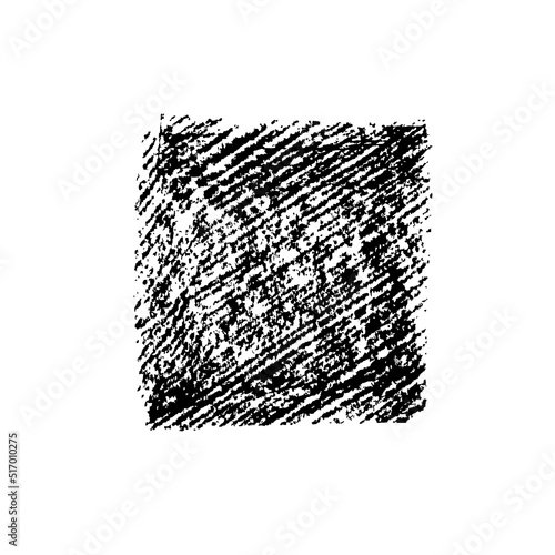 Scribble square vector illustration. Textured black square with rough edges and scribbles. Hand drawn grunge brush stroke isolated on white background. Vector black painted rectangular shape.