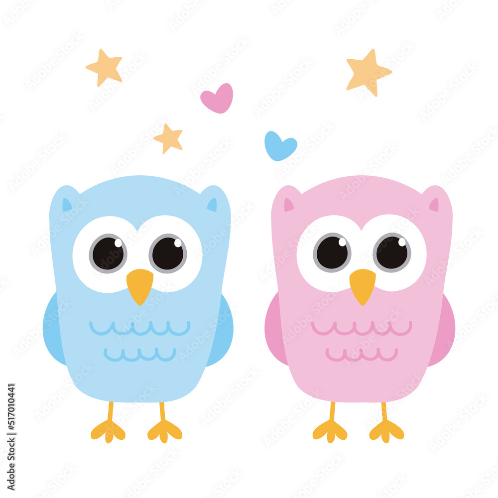Obraz premium Cute owls isolated on white background. Vector illustration.