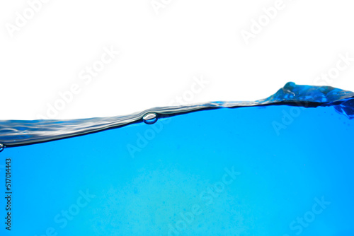 Blue water curve with bubbles.