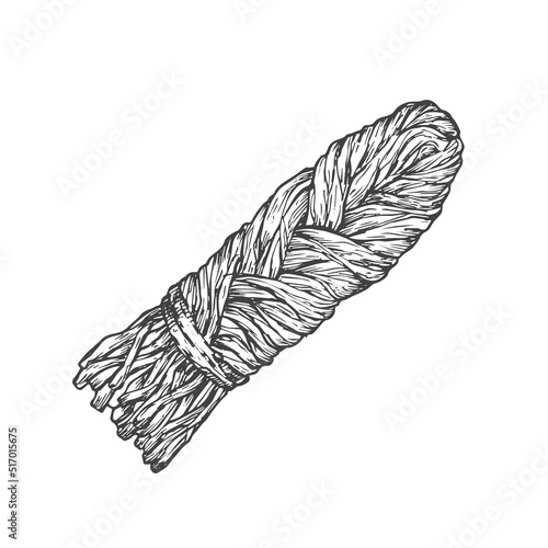 Suluguni Pigtail Hand Drawn Vector Illustration. Sketch Traditional Georgian Smoked Cheese Engraving Style Dairy Product Drawing. Isolated