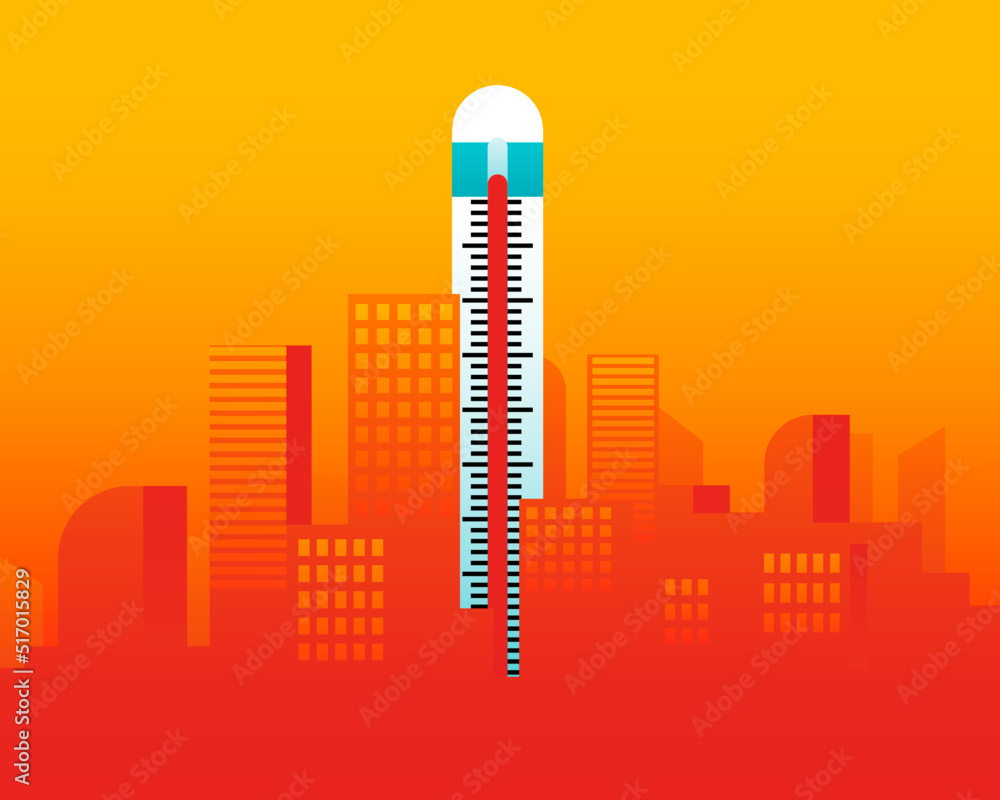 Hot day in the city with a thermometer placed like a building. Summer