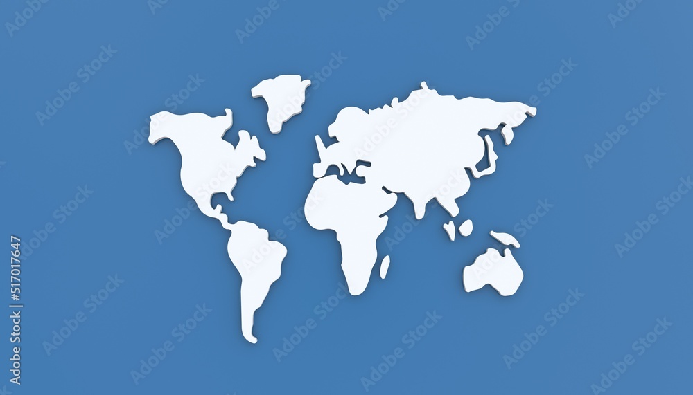 3D world map on Light blue background 3d image 3D Rendering Image 3D world map on Light blue background 3d image 3D Rendering Image