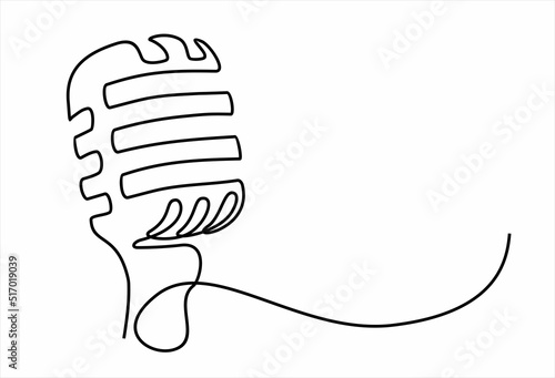 Continuous one single line drawing Retro microphone logo icon vector illustration concept