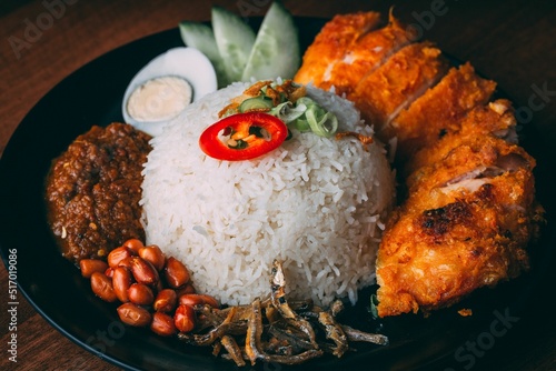 Closeup shot of Malaysian Nasi lemak photo