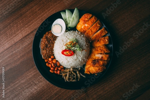 Top view of Malaysian Nasi Lemak