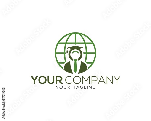 Global Education With Academic Cap Logo Design Vector Illustration Concept.