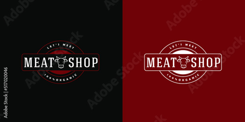 Meat shop logo design, Retro vintage butchery shop logo design