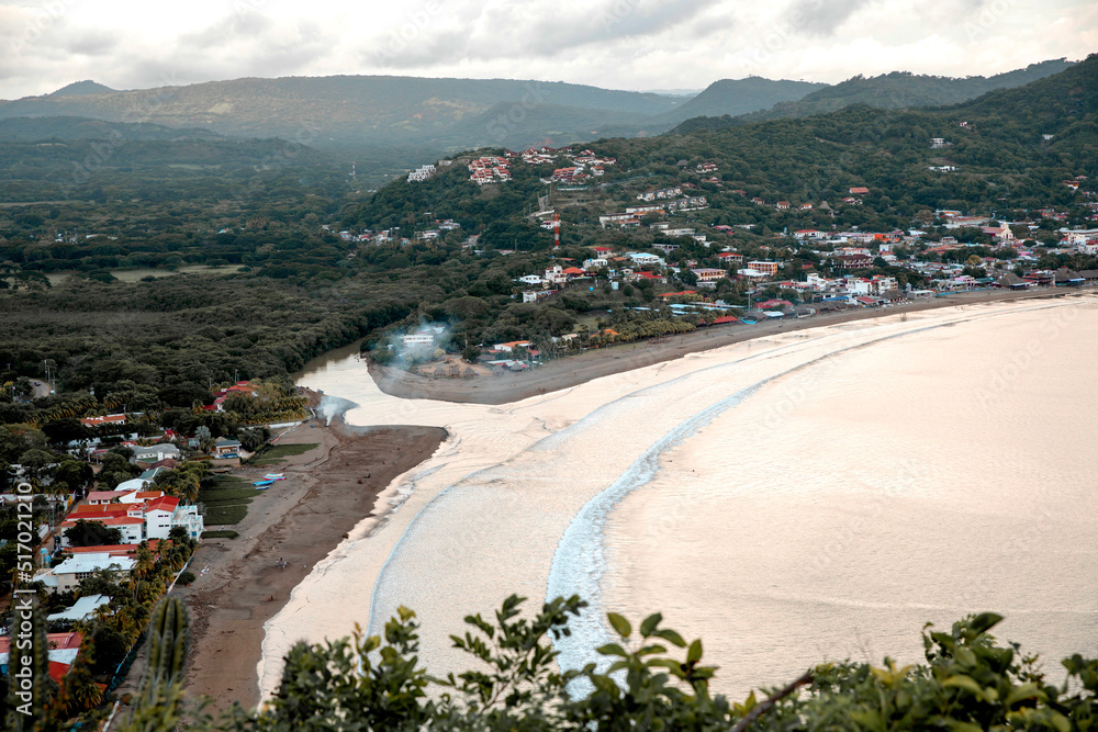 Panoramic view at the beach in San Juan del Sur, Nicaragua