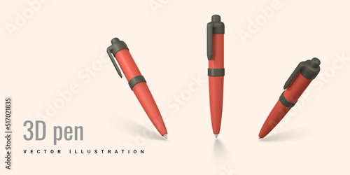 Cute cartoon 3d pen. Simple 3d ballpoint mechanical pen. Vector illustration