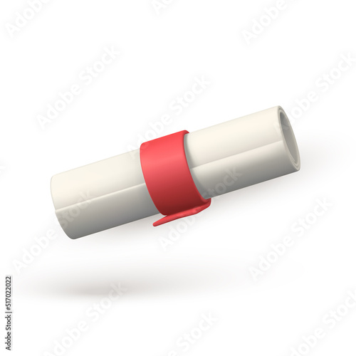 Cute cartoon scroll paper diploma with ribbon. Education, degree ceremony concept. Vector illustration