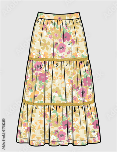 TIERED CHIFFON SKIRTS WITH LACE FOR  WOMEN AND TEEN GIRLS